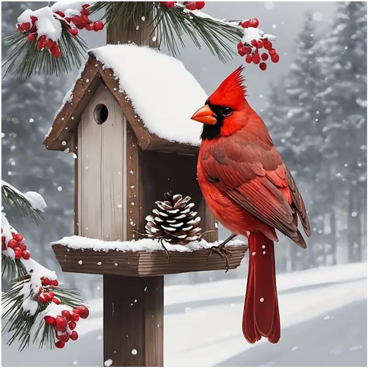 Diamond Painting Kits for Adults, Cardinal Diamond Art Kits, Full Drill Round Gem Art, DIY Snowscape Paint with Diamond Beads Crafts for Home Wall Decoration Gifts